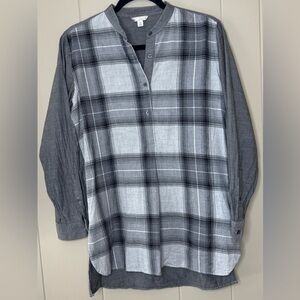 Gap Plaid Henley Pullover Long Sleeve 100% Cotton Tunic Womens XS